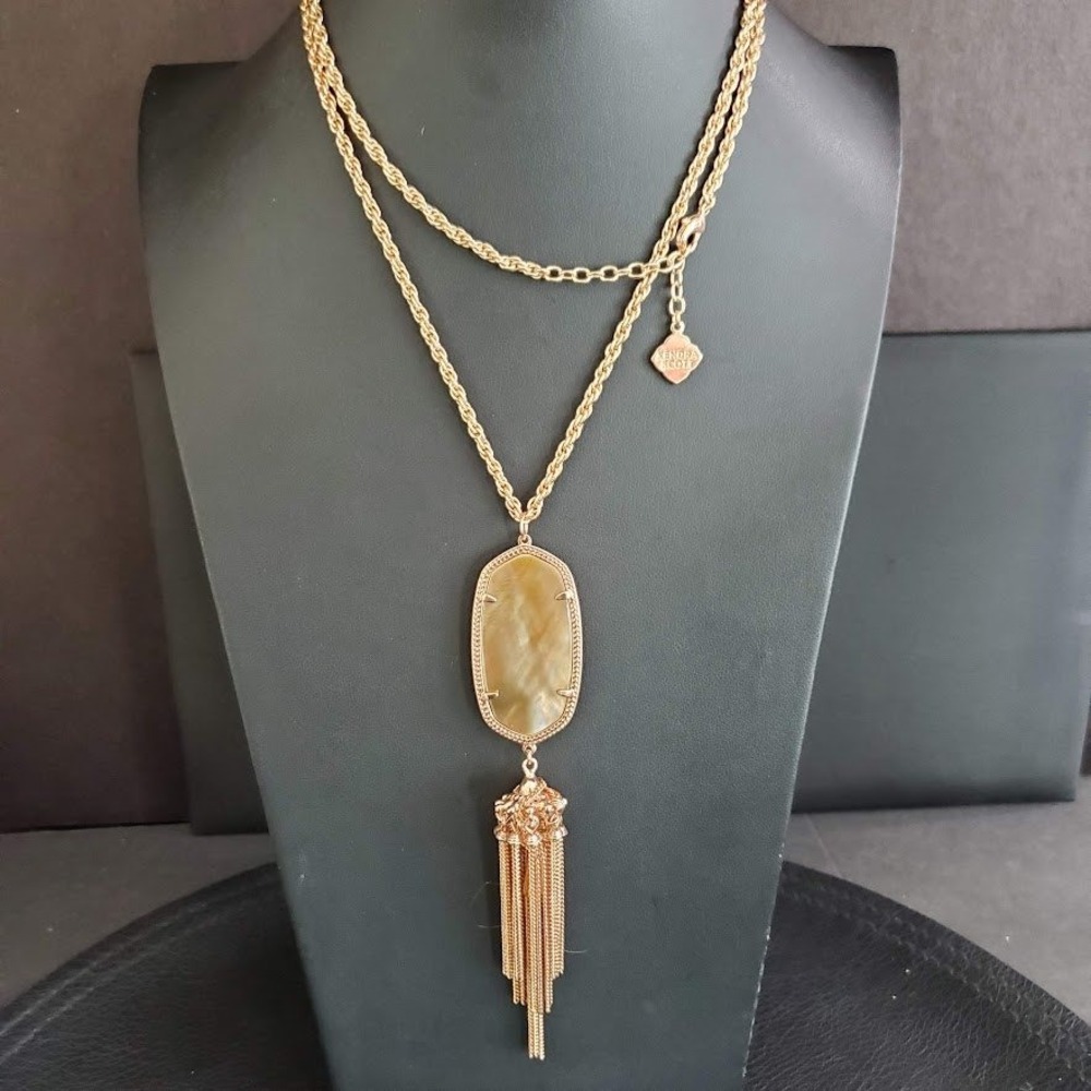 Kendra Scott Rayne Long Pendant Necklace Rose Gold and Brown Mother of Pearl - Picture 4 of 7